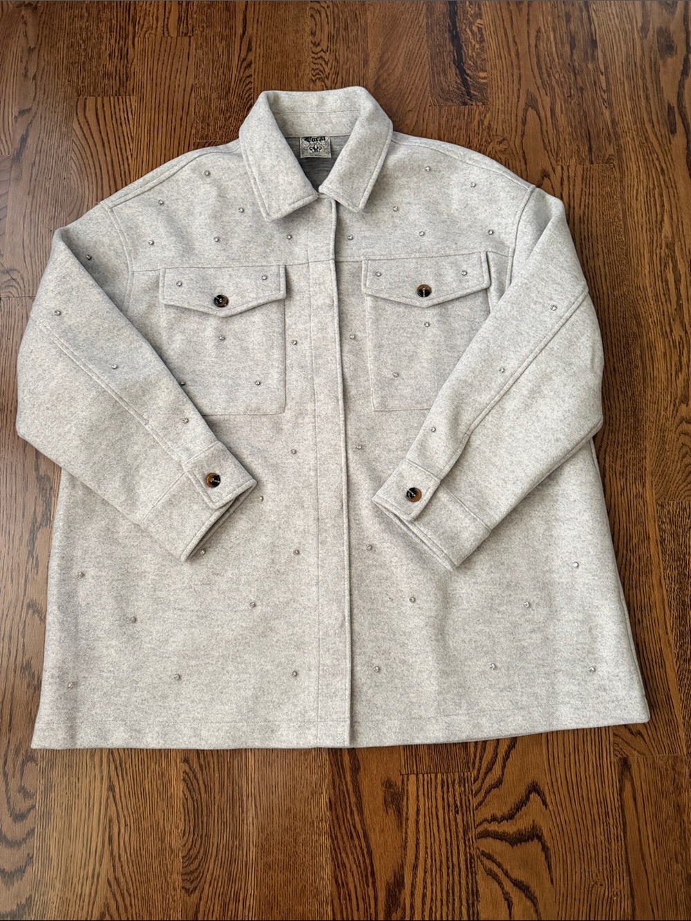 Vocal grey shacket with rhinestone studs medium - Picture 9 of 16